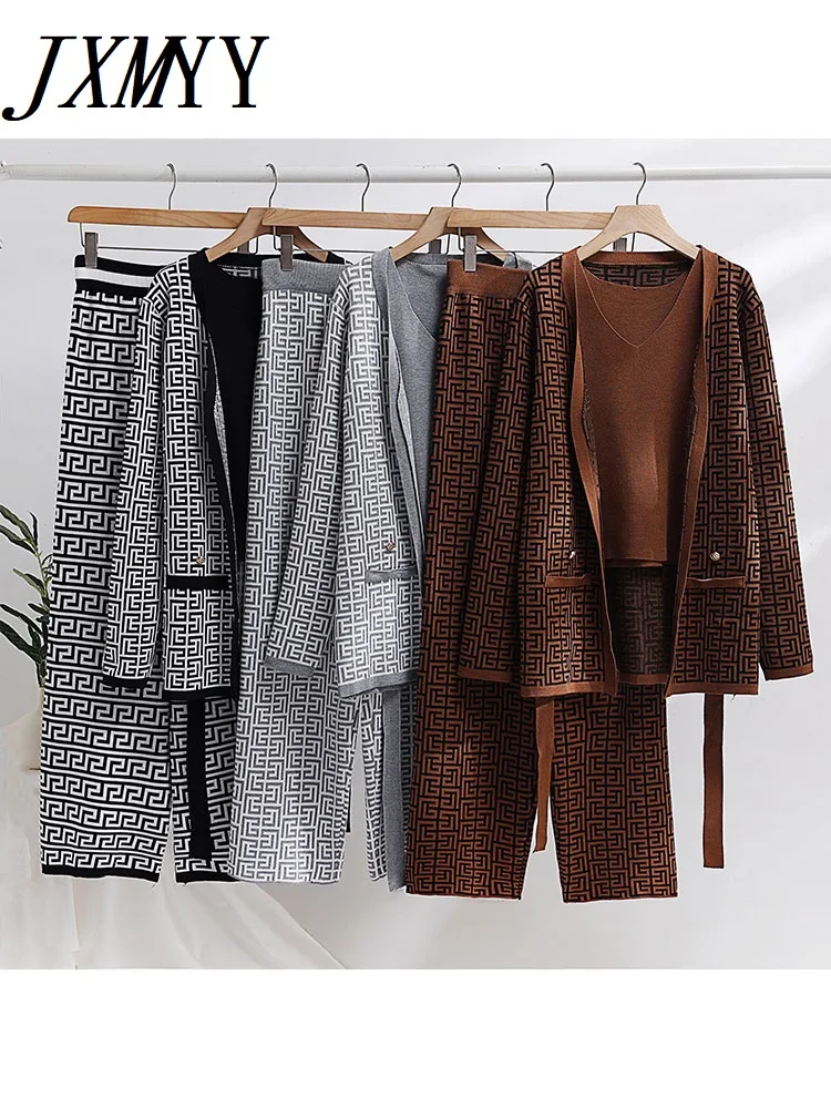 

JXMYY Autumn And Winter Fashion New Thin Jacquard Knitted Elegant Temperament Women's Suit
