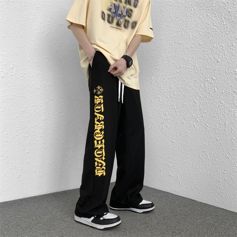 

Straight Leg Letter Print Sweatpants Mens Fashion Trends Korean Streetwear Joggers Casual Clothing Teenage Plus Size Harem Pants