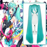 an synthetic 47inch miku cosplay colored wig snow miku long light blue gradient white orange green clip on double ponytails wigs