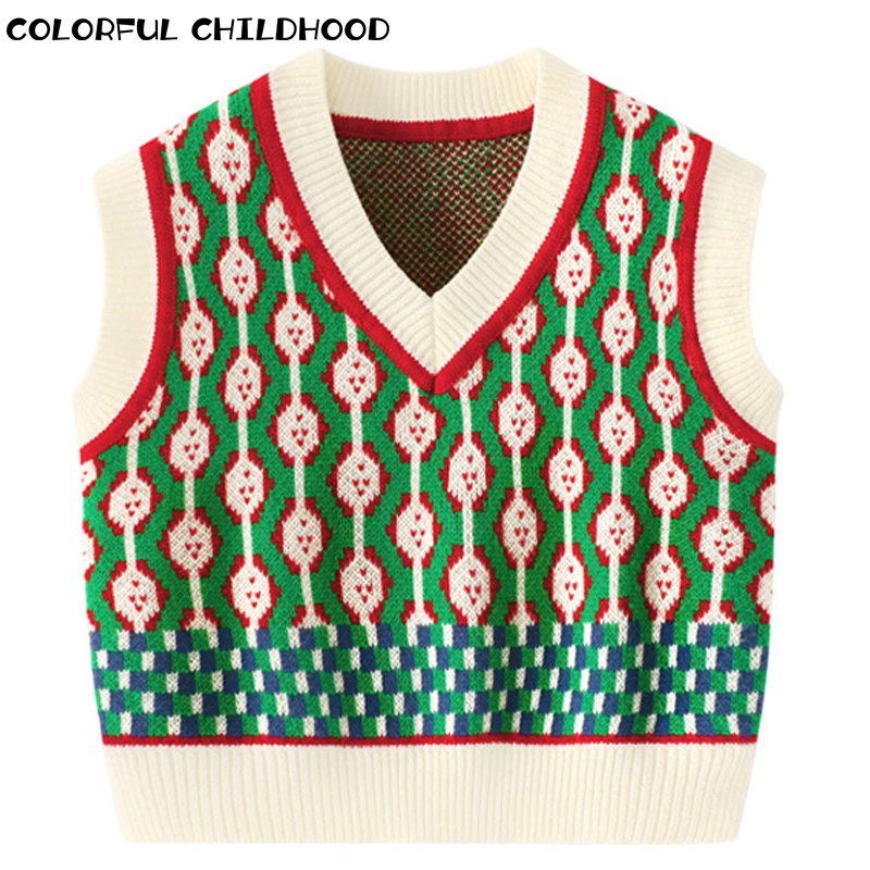 

Colorful Childhood parent-child Vest Spring children's Knitted Cotton Vest Mother Daughter Double Layer Warm Sweater