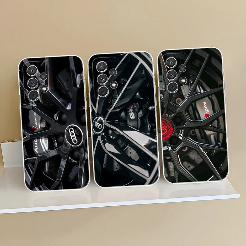 

Роскошный чехол для телефона Audi с автомобильными колесами для Samsung S30 S20 S23 S22 S10E S10 20Fe Note 20 10 Pro Plus Ultra A12 A42 A71 A91, прозрачный