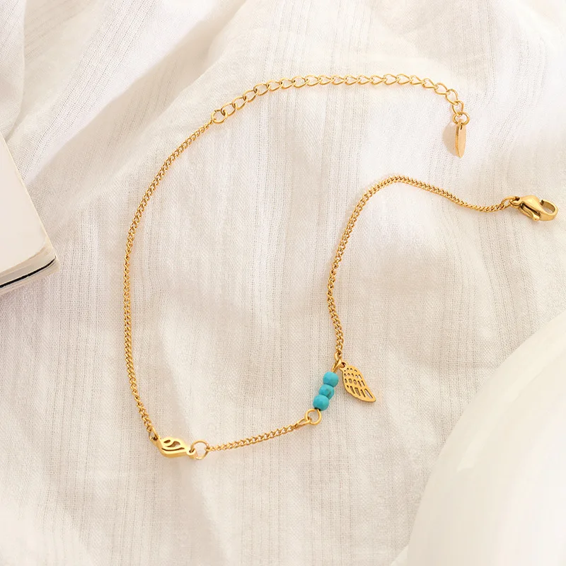 Анклет Amaiyllis 18К Золото Легкий Роскошный Имитация Бирюзовое Крыло Модная Цепочка Браслет На Лодыжке На Ноге Украшения.