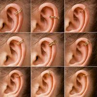 2022 new earrings niche cold wind c shaped ear bone clip personality metal thread ring ear clip no ear pierced earrings female