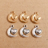 20pcs 13x17mm gold silver color alloy moon love heart charms pendants for jewelry making cute earrings necklaces diy crafts gift