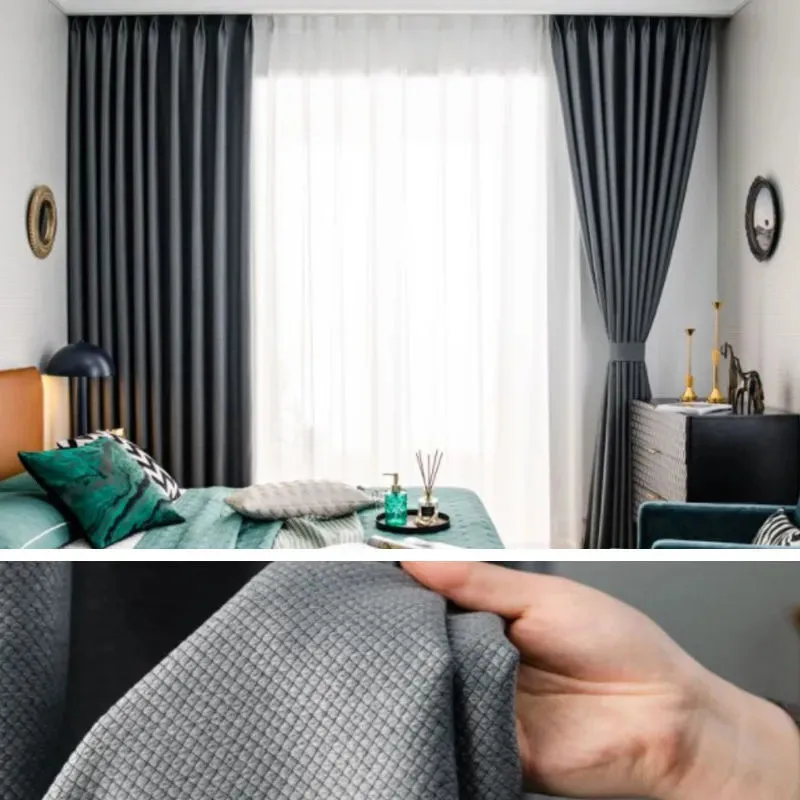 

2022 Cotton Blackout Curtains Dark Gray Curtains for Living Room Thickened Fabric Drapes for Dining Room Balcony Support Custom