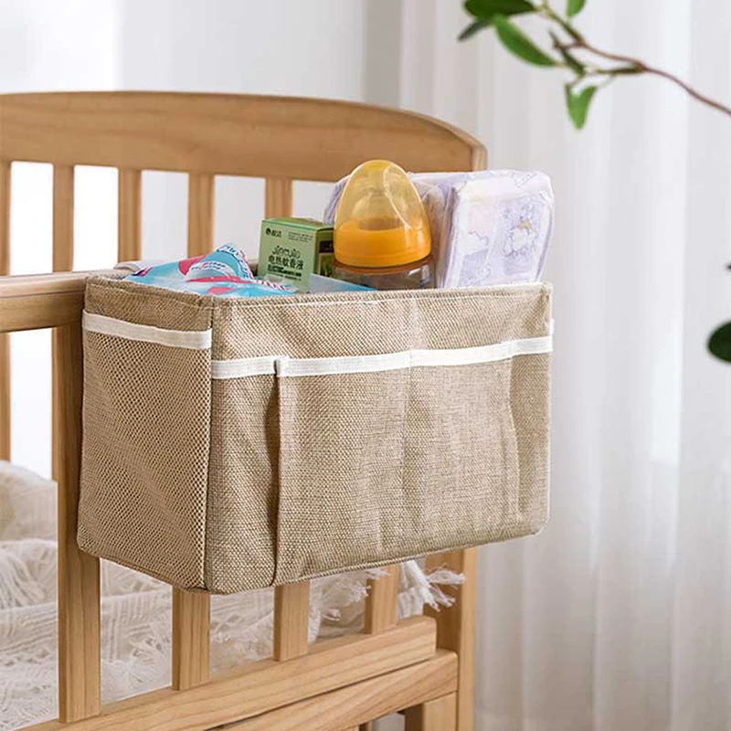

Cotton Linen Bedside Storage Car Organizer Hanging Bag Dorm Rooms Sundries Multi Pockets Bunk Beds Side Pouch Magic Sticker