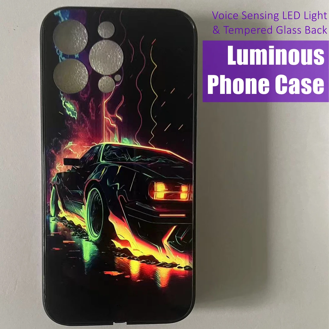 

Cyberpunk Car Colorful LED Light Glow Luminous Tempered Glass Phone Case for OnePlus 6 6T 7 7T 8 8T 9 9R 10 Ace Nord N200 Pro