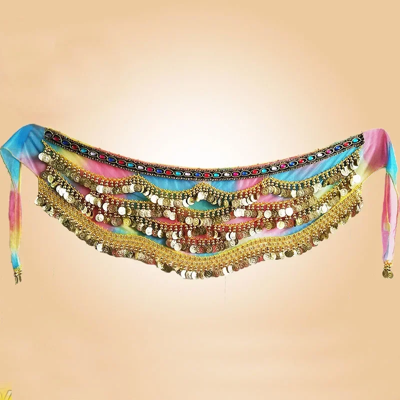 

Womens Belly Dance Hip Skirt Scarf Wrap Belt Hipscarf Gold Coins Chiffon Belly Dance Belt
