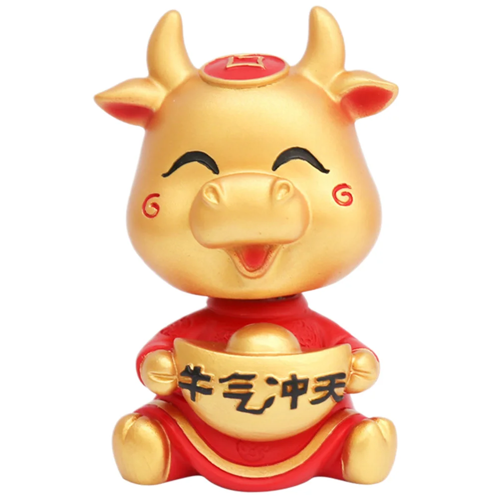 

1pc Ox Ornament Resin Shaking Cattle Model Cattle Figurine Ox Ornament for Cake Decor Car