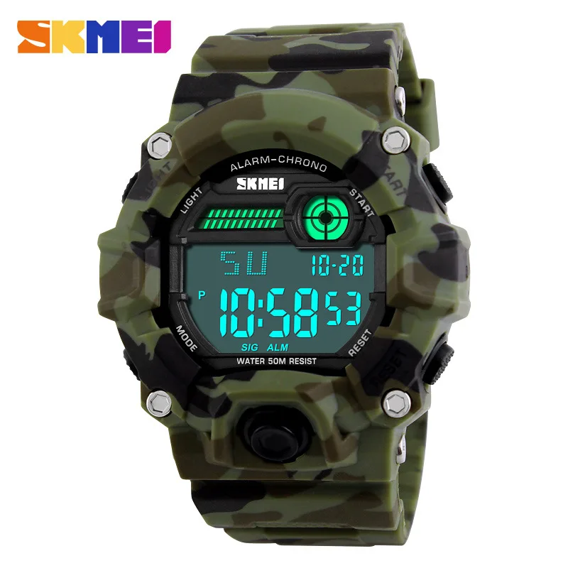 Boys Camouflage LED Sport Watch Waterproof Digital Electronic Military Wristwatch Kids Sports Luminous Alarm Stopwatch Watches