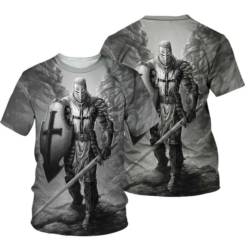 

Футболка с круглым вырезом для мужчин и женщин, модная смешная рубашка с короткими рукавами, свободного покроя в стиле «Рыцари», Templar, лето