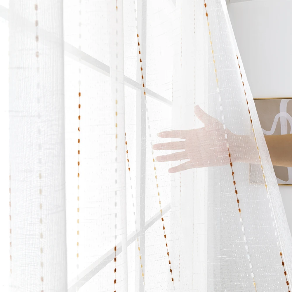 

XUNTUO Japanese style Striped Sheer Tulle Curtains For Living Room Bedroom Modern Simple Curtain for Window Treatments Drapes