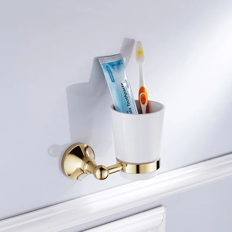 

Black Tooth Brush Holder Gold Chrome Brass Antique Bronze White Single Toothpaste Ceramic Cup & Tumbler Holder Rack for Bathroom