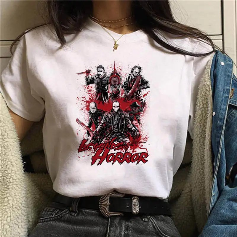 Spring Camiseta Female T Shirt Pennywise Michael Myers Jason Voorhees Halloween Women T Shirt Casual White Top T Shirt images - 6