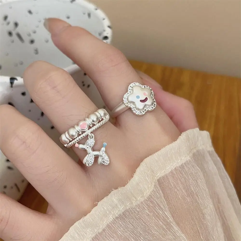 

Women Y2K Jewelry Balloon Puppy Adjustable Opening Ring Korean Style Exquisite Elegant Crystal Heart Overlay Sweet Ring