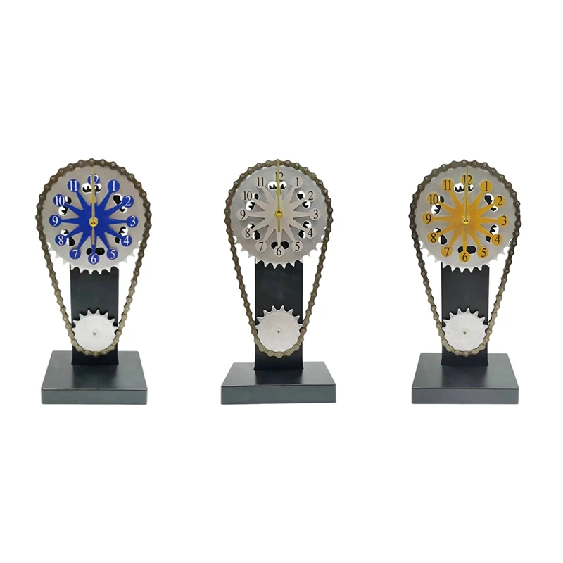 

Craft Decorations Rotating Chain Gear Clock Decorative Desk Clock Mechanical Wind Hands Desktop Clock Blue