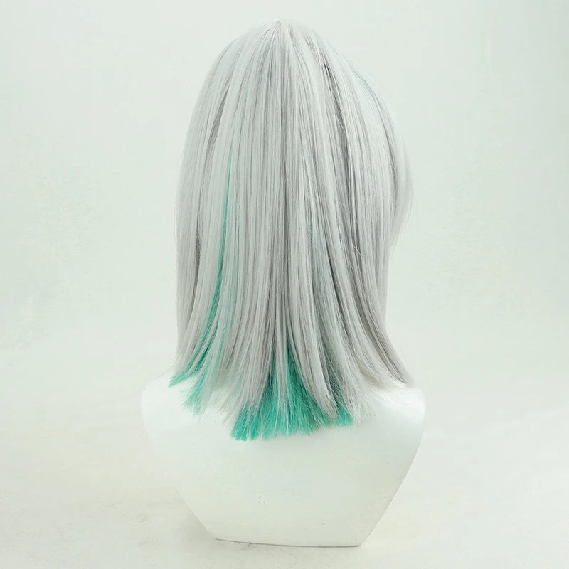 Парик для косплея YouTuber Bafuko серая Смешанная зеленая короткая шерстяная косичка