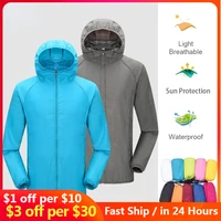 camping rain jacket men women waterproof sun protection clothing fishing hunting clothes quick dry skin windbreaker with pocket