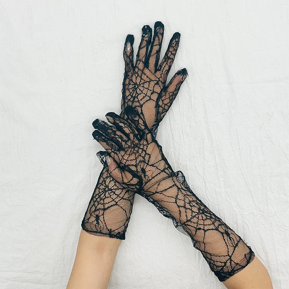 

Перчатки женские кружевные без пальцев, пикантные модные перчатки с рисунком паука и паутины, сетчатые черные для Хэллоуина, танцев в готическом стиле, панк