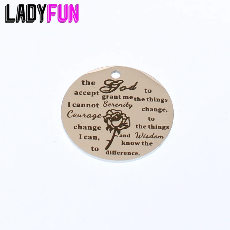

God Serenity Courage Wisdom Charm Stainless Steel Charms Laser Words DIY High Polish Mirror Pendant