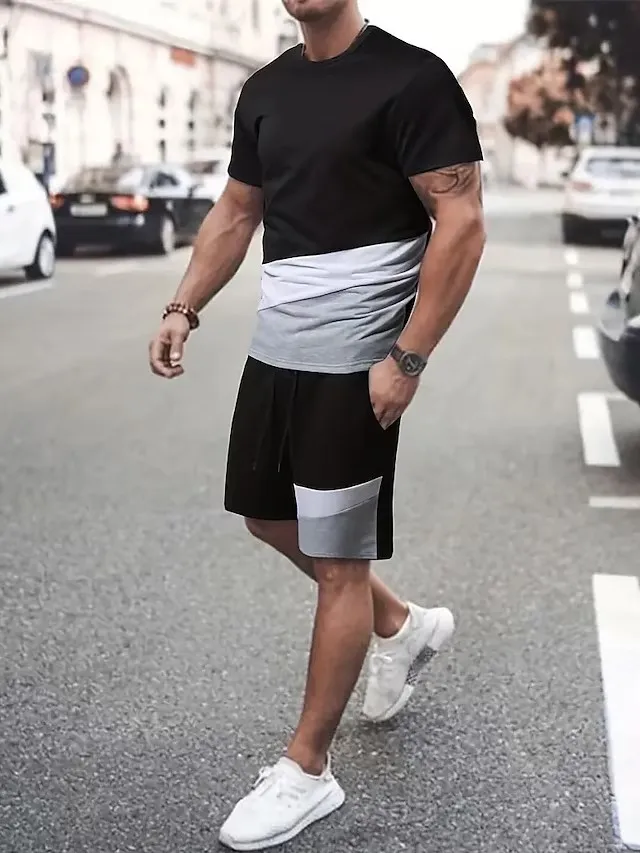 Men Clothing 3D Printed T-shirt Suits 2023 Summer Fashion Hot Sales Round Neck Short Sleeves Solid Color Graphic Designer 2 Pcs