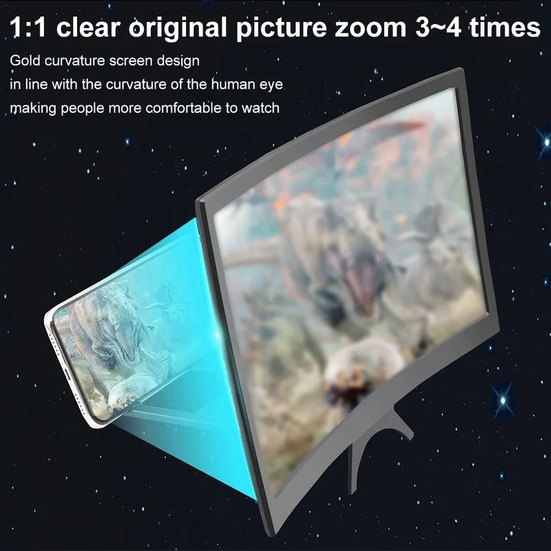 

12inch Portable Mobile Phone Screen Amplifier for IPhone Samsung Xiaomi Phone HD Curved Bracket Magnifier 3X-4X Magnifying Tool