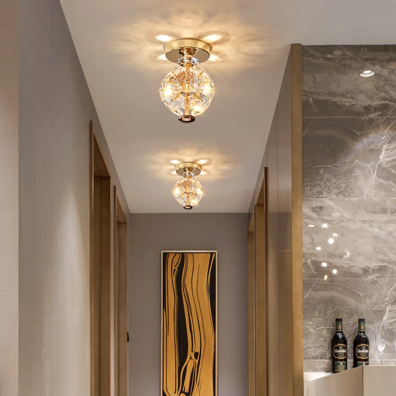 

Crystal ceiling lamp simple bedroom ceiling lamp wrought iron ceiling lamp round ceiling lighting aisle living room lamps