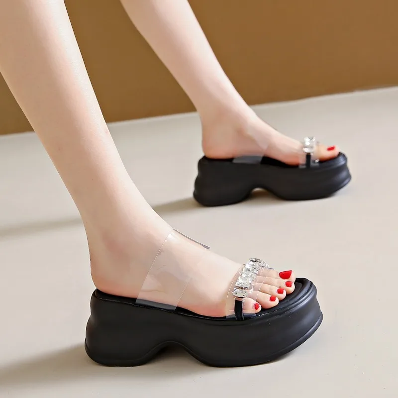 Женские босоножки на танкетке 7 5 см прозрачные сандалии массивной платформе с