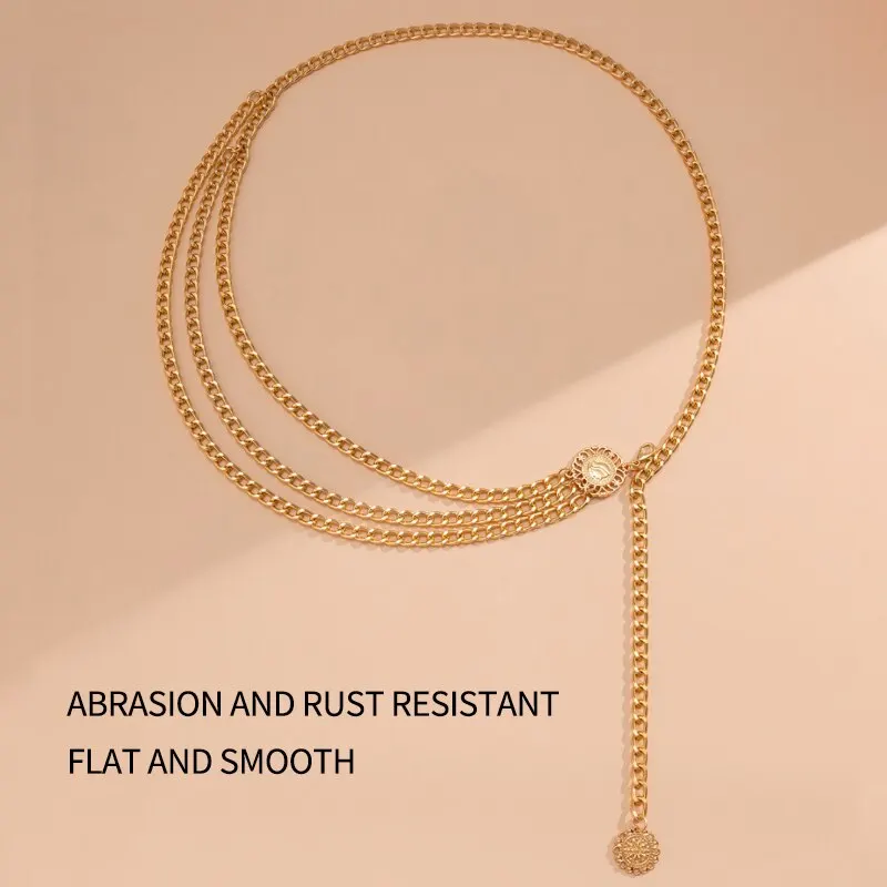 

Women Retro Street Snap Beam Waist Chain Sunflower Waist Chain Round Alloy Multi Layer Exaggerated Body Chain