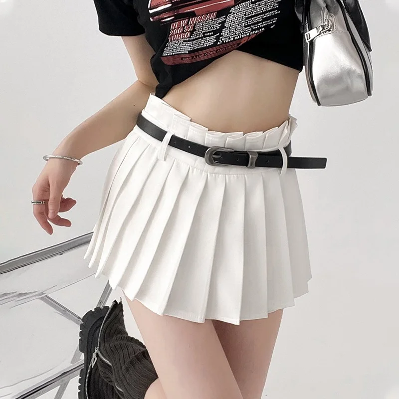 

Облегающая плиссированная юбка с завышенной талией, женская белая мини-юбка средней длины, милая модная юбка-кюлот трапециевидного силуэта, подходящая ко всему, в стиле преппи, в Корейском стиле