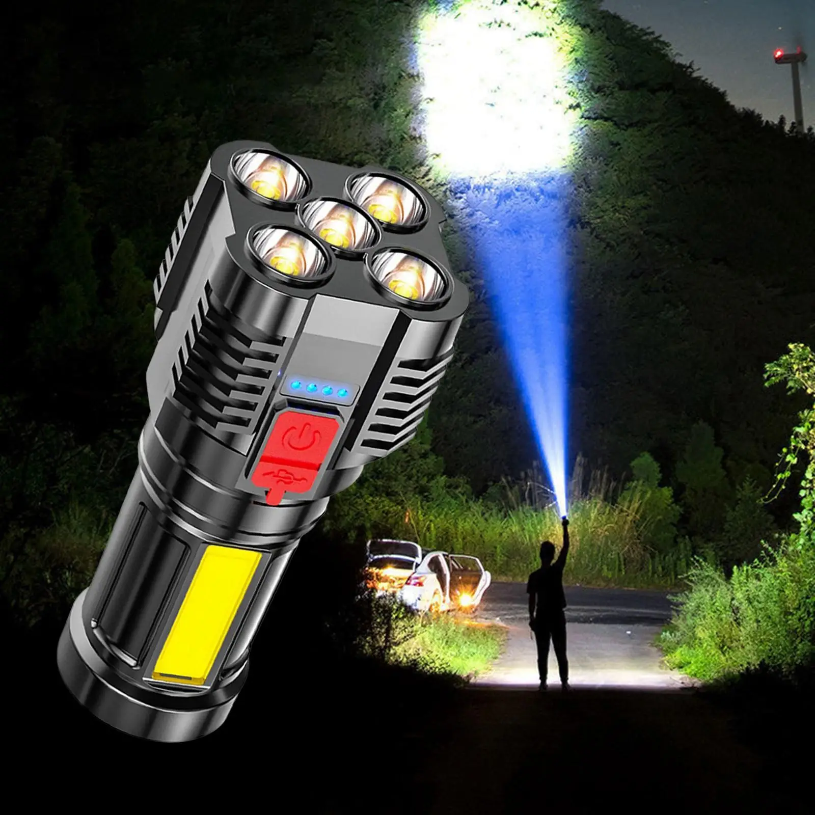 

Portable Searchlight Super Bright Hand Torch IPX4 Waterproof USB Rechargeable for Hiking, Emergency, Outdoor, Indoor, Sports,