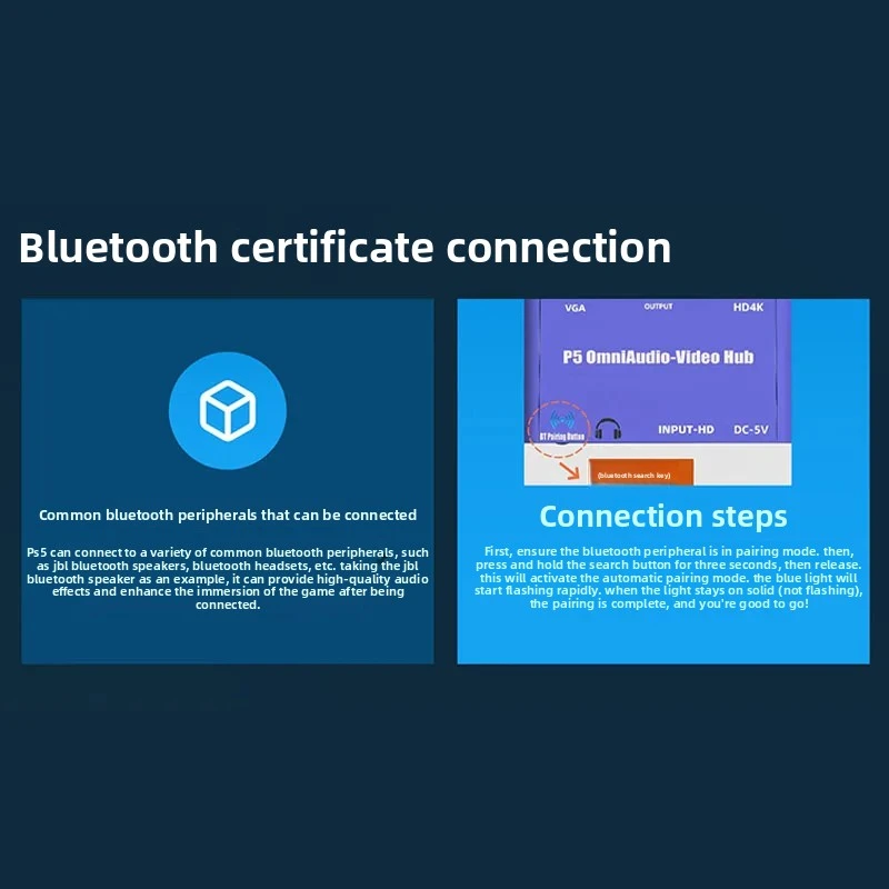 Универсальный аудио-видео хаб P5 для PS5, совместимый со всеми Bluetooth 5.0 наушникамиколонками, поддерживает 4K HD HDMI и VGA. (art.: 3920daa55b0b7) - 3920daa55b0b7