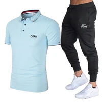 high quality summer 2022 new ford print logo fashion casual sport summer suit men jogging suit fitness clothes polos suit 2pcs