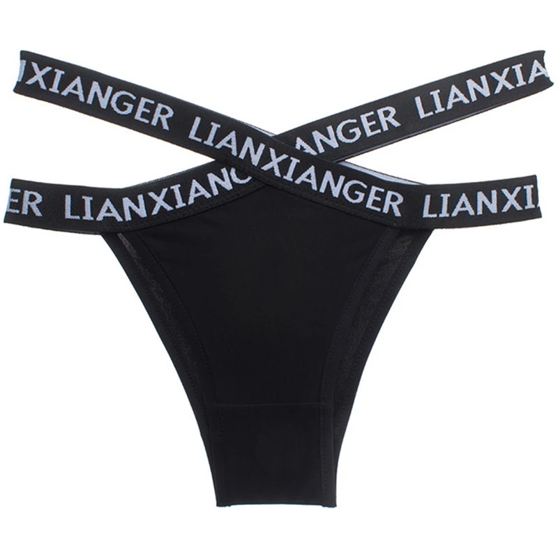 

Female lady sexy letter cross belt sports low waist briefs comfortable breathable temptation ice silk panties thong A19231