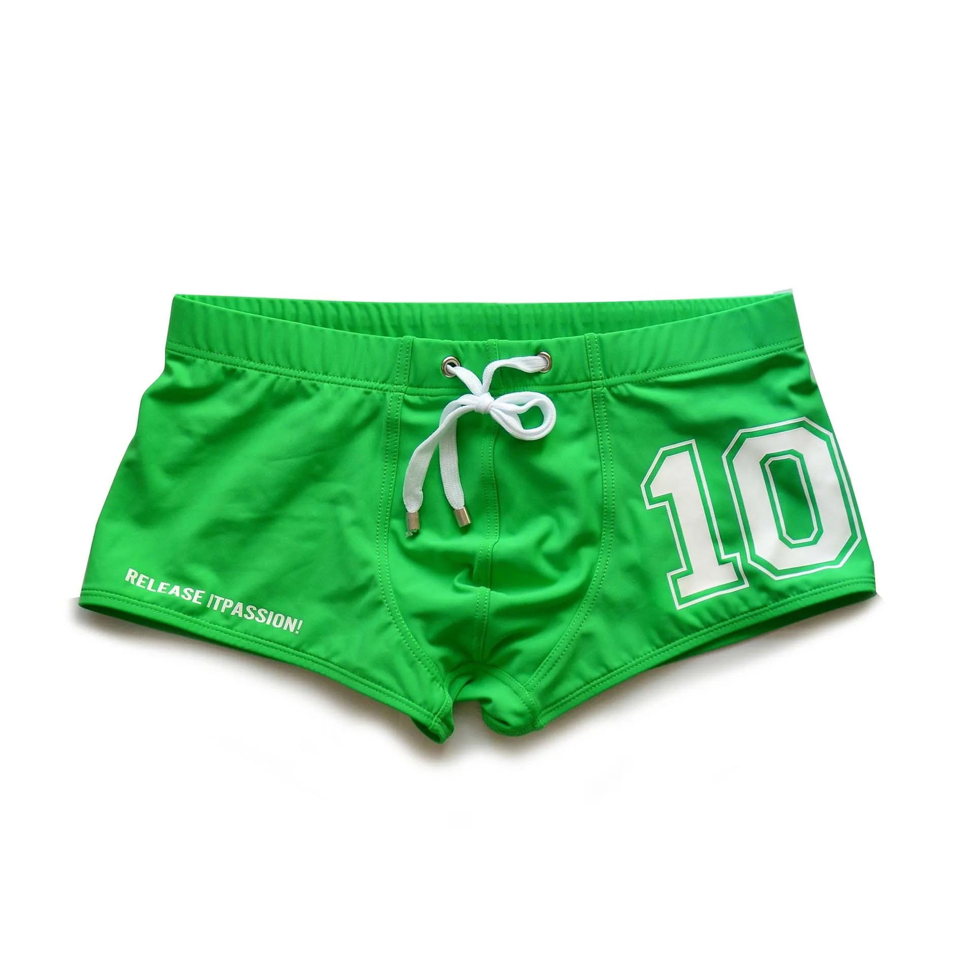 Men's Low Waist Sexy Boxer Shorts Letter Print Lanyard Surf Beach Swimming Quadrangle Youth Sports Swim Trunks
