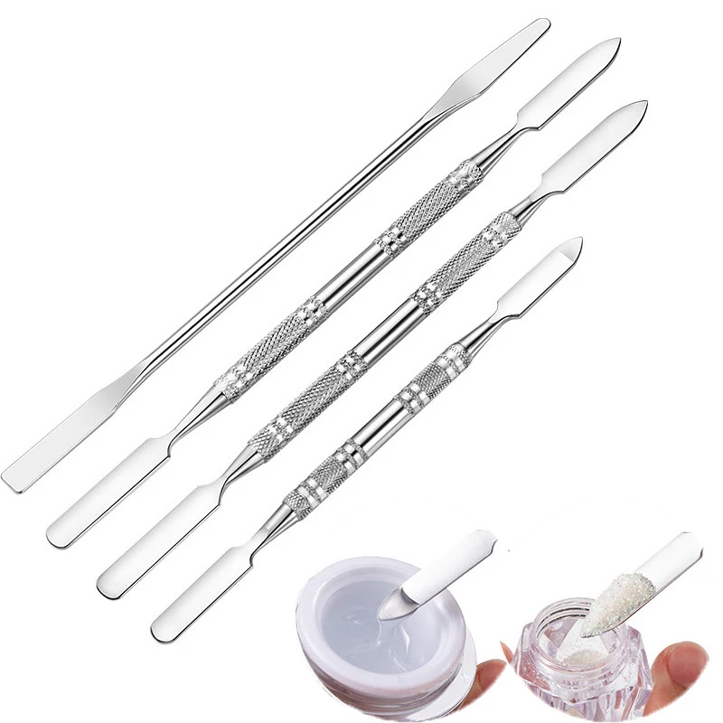 

Stainless Steel Toning Nail Stick Dual Heads Makeup Toner Spatula Mixing Stick Blending Tools Metal Stirring Sticks