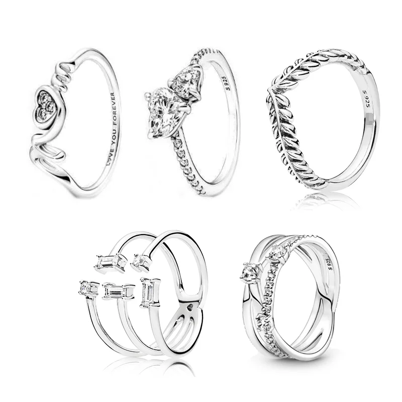 

LR Luxury Dazzling Strip Cubic Zirconia PAN 925 Silver Open Cuff Ring For Women Wedding Engagement Fine Jewelry 2022 Trend