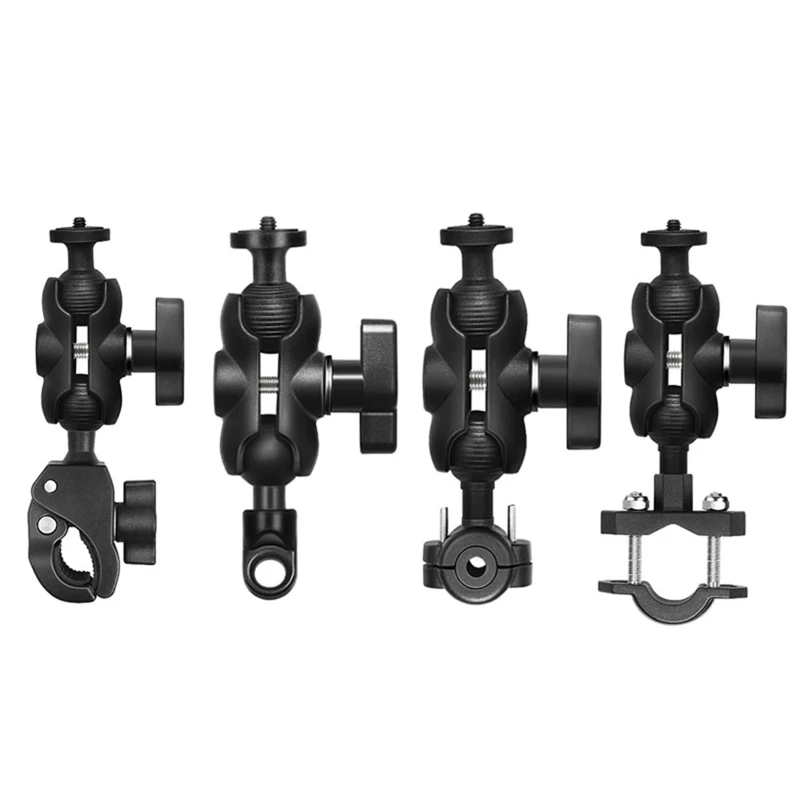 

D0UA Motorcycle Handlebar Bike Mount Base Claw Clamp with 1 inch Rubber Ball Double Socket Arm for Go Pro Action Camera