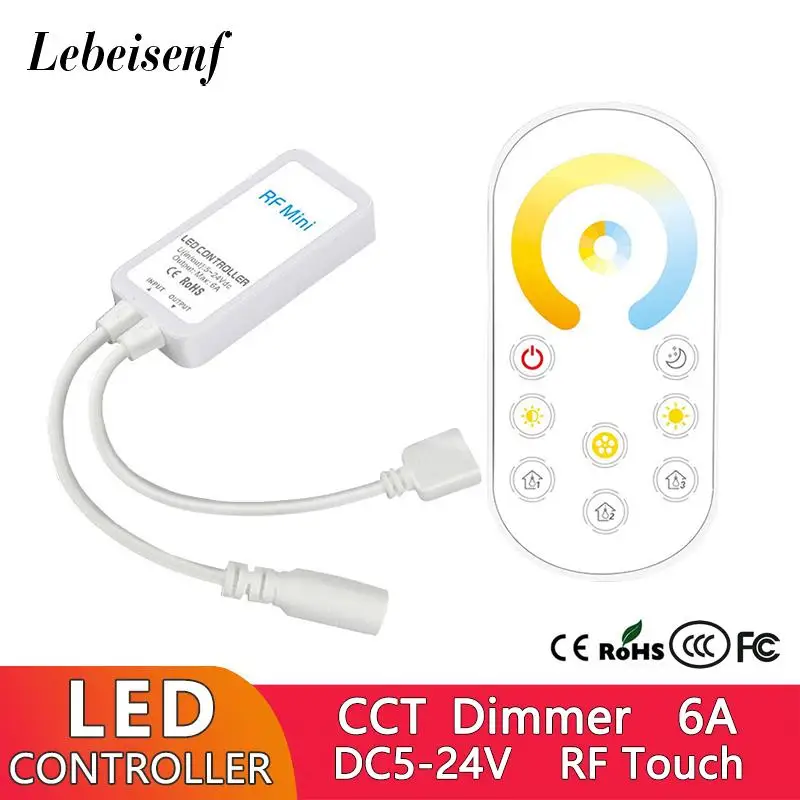 

New Mini LED Controller 6A DC5-24V Dual Color Temperature Dimmer with Wireless RF Touch Remote Control for 5050 CCT Light Strip