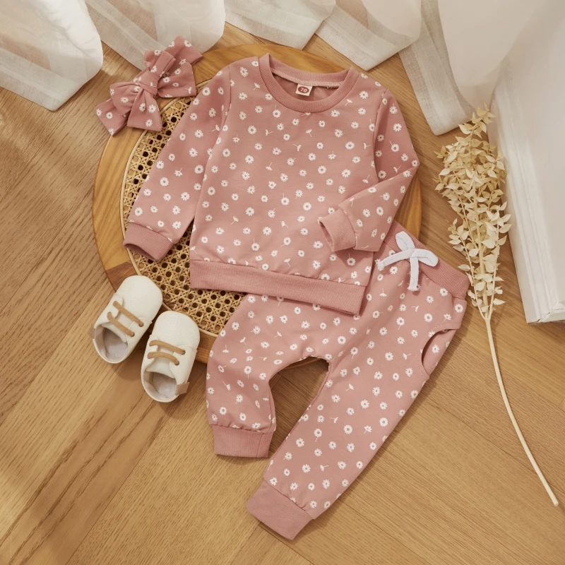 Милая одежда с цветочным принтом для маленьких девочек осенне-зимняя