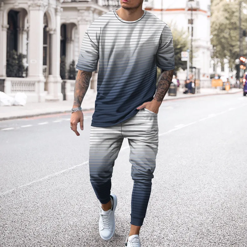 Summer Men Casual Trousers Set New Fashion Clothing Streetwear Tracksuits Male Vintage Outfits Luxury Design 2 Piece Suit