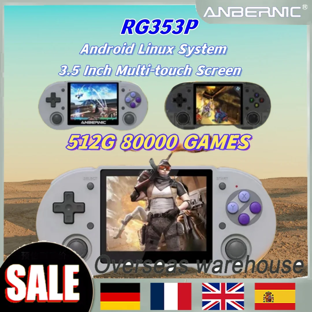 

ANBERNIC RG353P Android Linux Dual System New Retro Handheld Game Console 3.5 Inch Multi-touch Screen HDMI 512G 80000 Game PSP