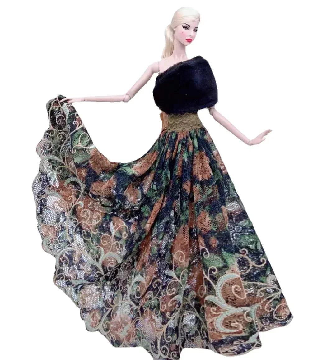 Фото Аксессуары для кукол BJD 1/6, одежда для Барби, наряды, кружевное платье с цветочным узором, рубашка, юбка, праздничное платье принцессы, аксессуары для кукол 11,5 дюймов №4