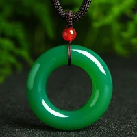 natural green chalcedony hand carved peace ring pendant fashion boutique jewelry men and women green agate necklace accessories