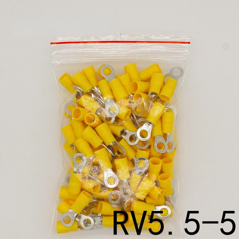 

RV5.5-5 Yellow Ring insulated terminal cable Crimp Terminal 100PCS/Pack suit 4-6mm2 Cable Wire Connector RV5-5 RV