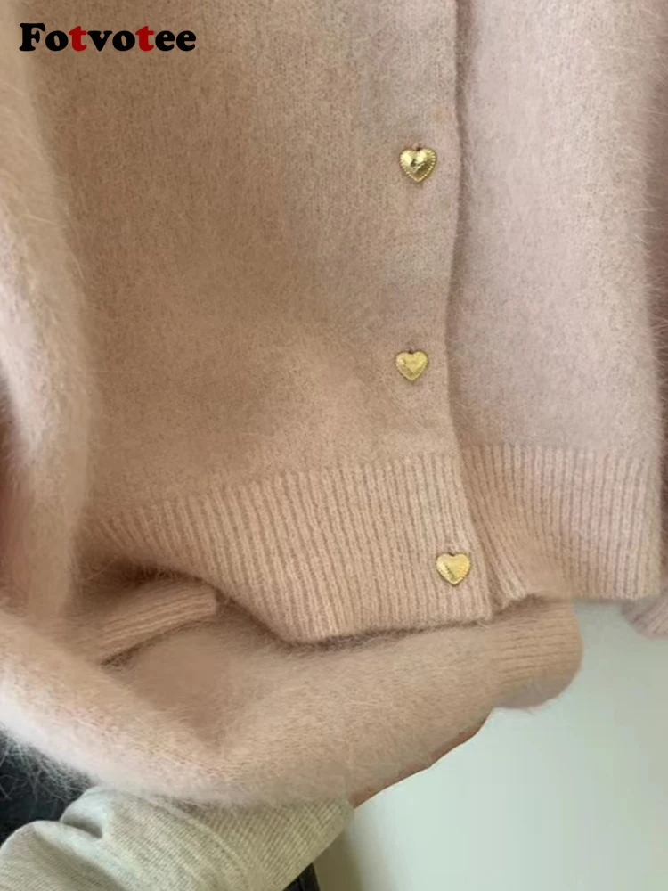 Женский Укороченный кардиган Fotvotee модный вязаный розовый свитер в Корейском