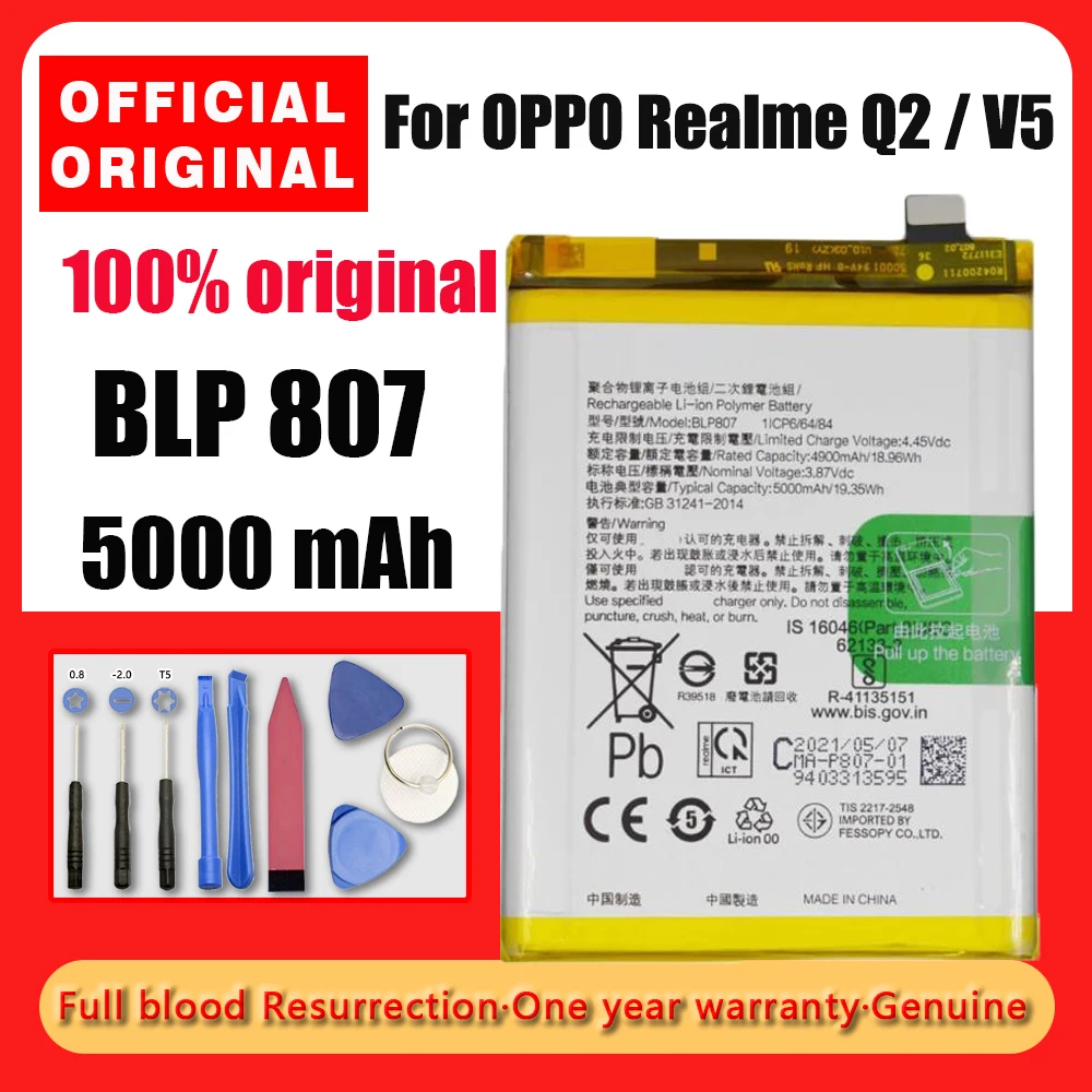 

New BLP807 5000mAh Battery for OPPO Realme Q2 V5 RMX2117 RMX2111 RMX2112 Smart Phone High Quality Batteries + Tools