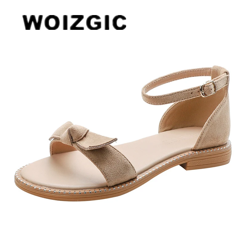 

WOIZGIC Women's Female Mother Ladies Suede Sandals Flats Platform Shoes Summer Cool Beach Outside Bow Knot Round Toe