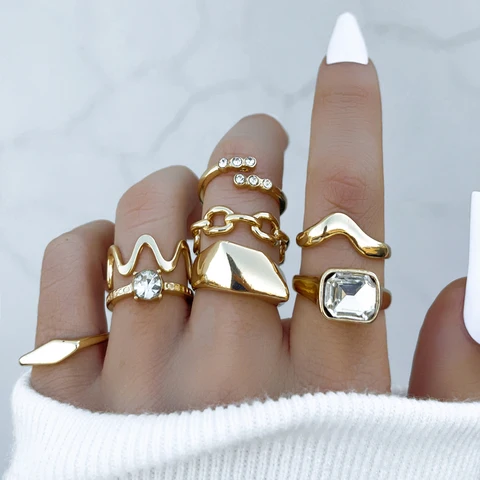 Aprilwell винтажные геометрические кольца для женщин Позолоченные Роскошные Очаровательные витые цепи циркониевые Кольца Ювелирные изделия Подарки крупные гаджеты