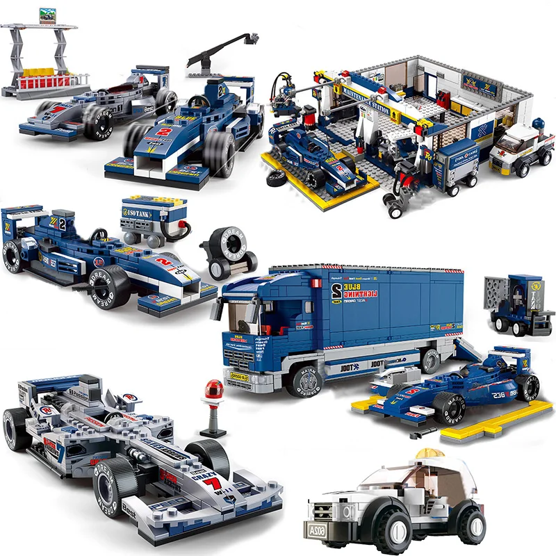 

Sluban City Super Racers Speed Champions Equation 1 F1 Car Transporter Station Track Maintenance Model Kits Kid Toys